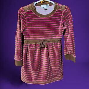 H&M Velvet Striped Dress Girls Size 3-4Y Boho Country Velour Long Sleeve Cozy
